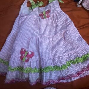 Pink and Green Butterfly Kids Casual Dress